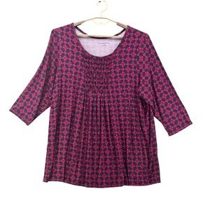 Croft & Barrow Tunic Top 2x Pintuck Bohemian Dark Florals Hippie Oversized Relax